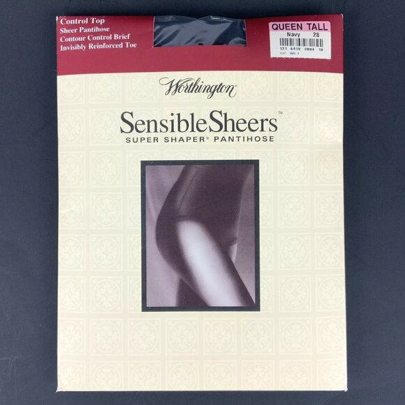 Worthington Sensible Sheers Control Top Navy Blue Pantyhose Queen Tall - Picture 1 of 3